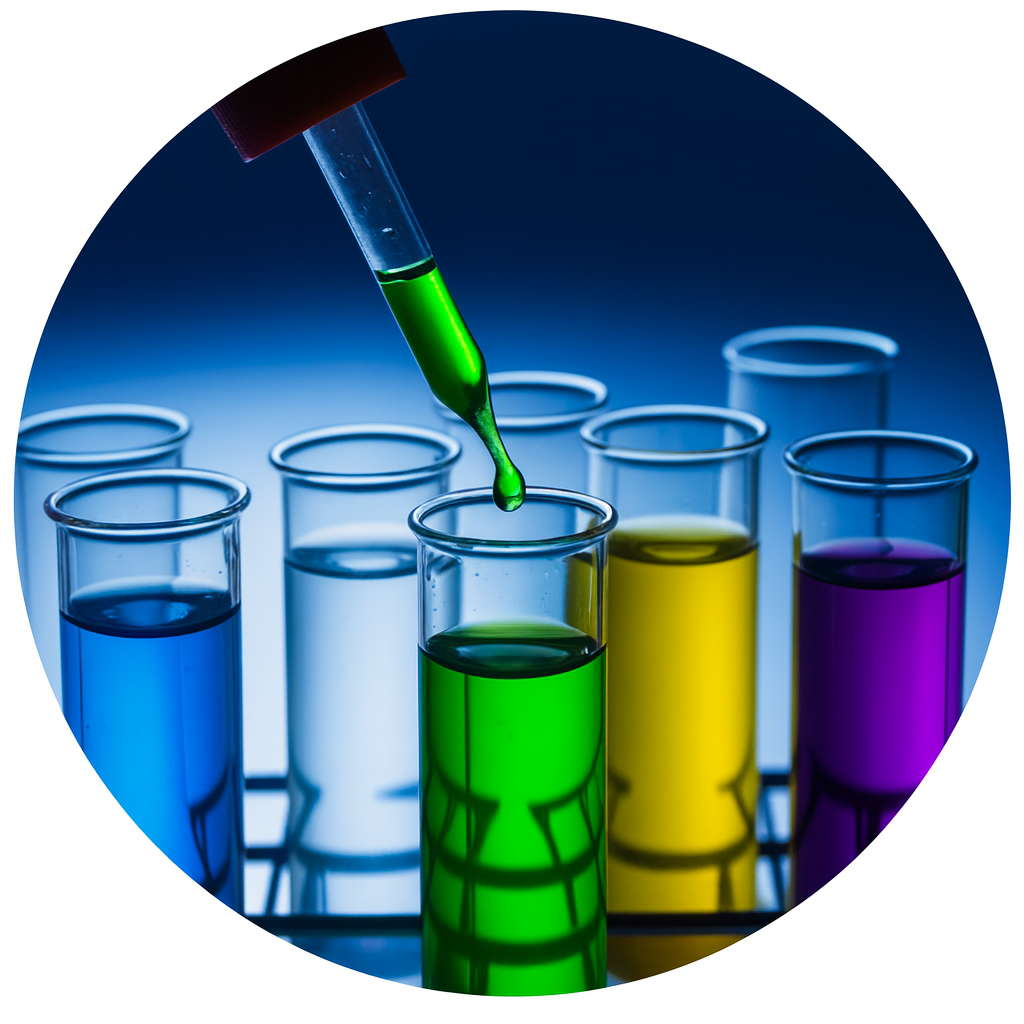 Colorful test tubes and pipette illustrating advanced formulations